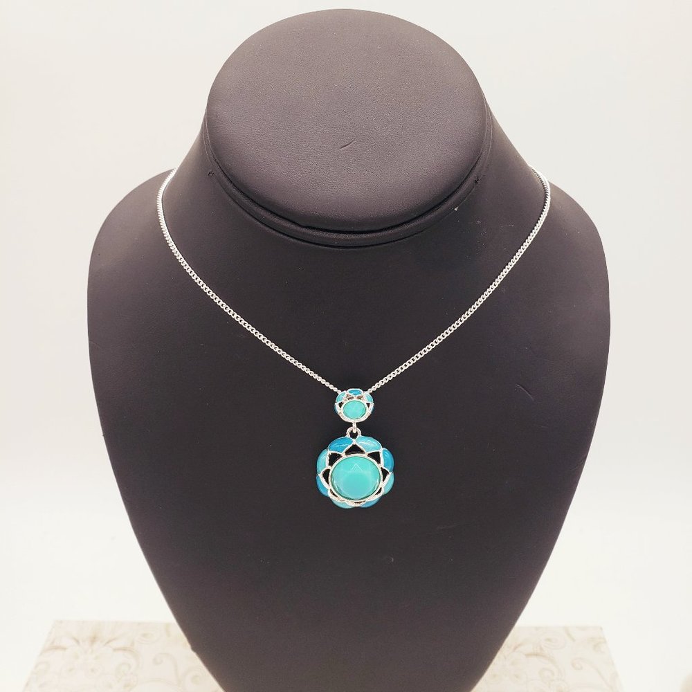 Avon Silver Blue Aqua Faux Turquoise Necklace